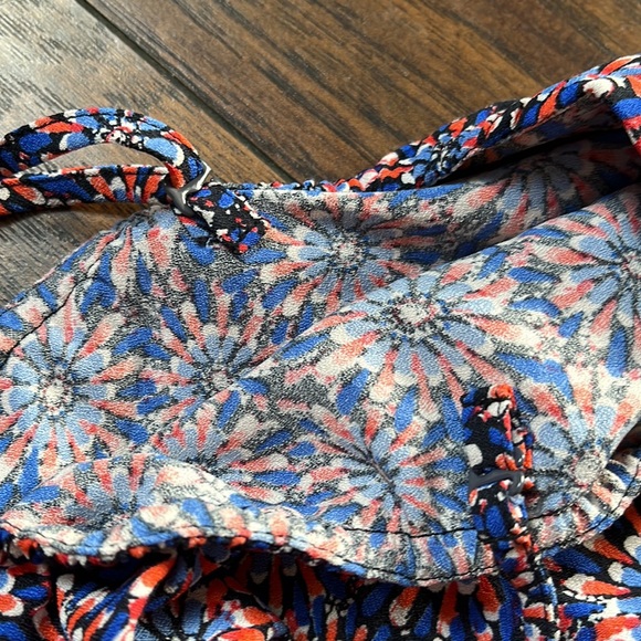 Promod Blue/Red Floral One Shoulder Ruffle Front Dress - Picture 6 of 11